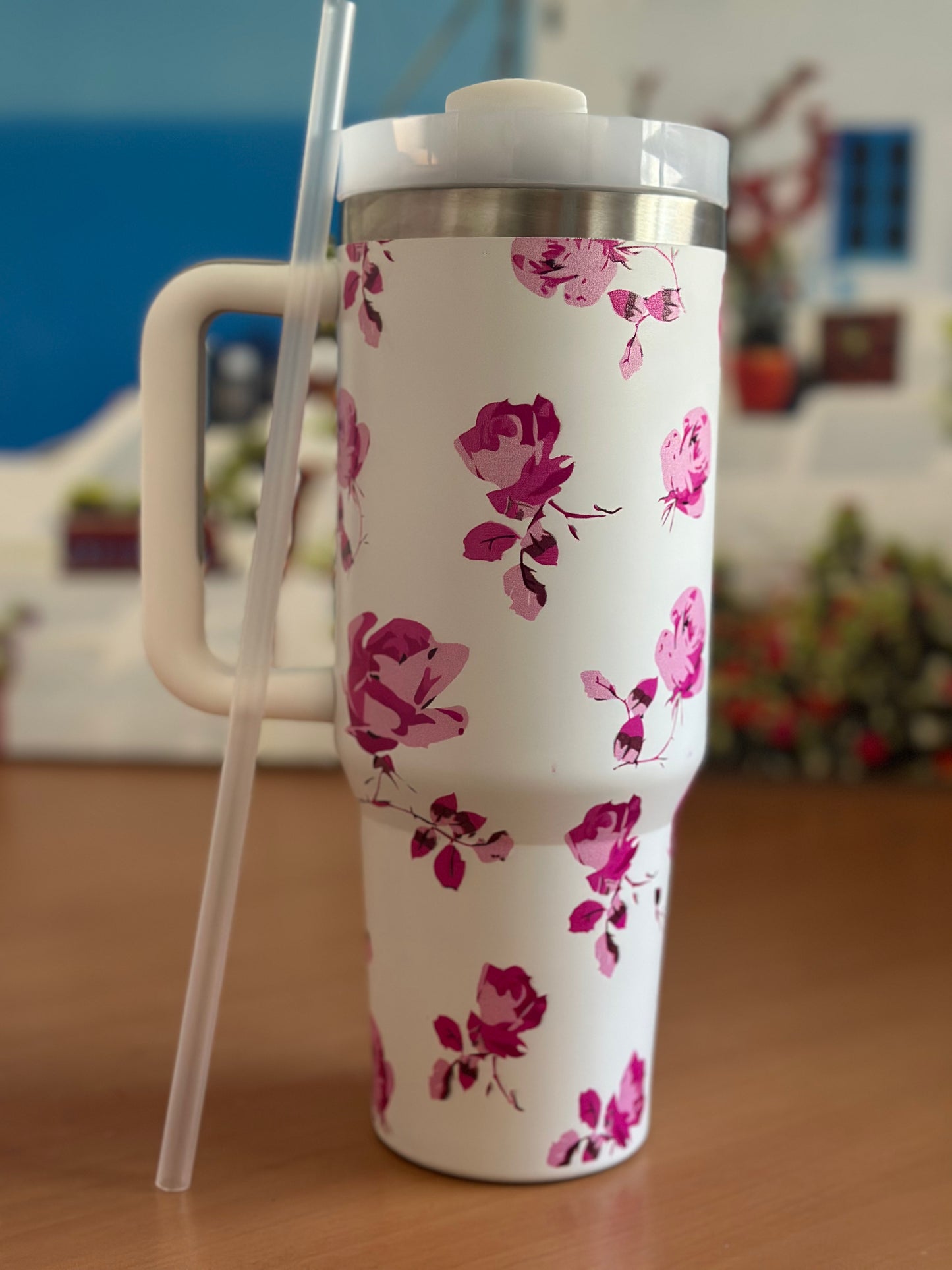 Gobelet en Acier Inoxydable avec Poignée et Paille BYS HOUSE Rose Garden (1,2 L)