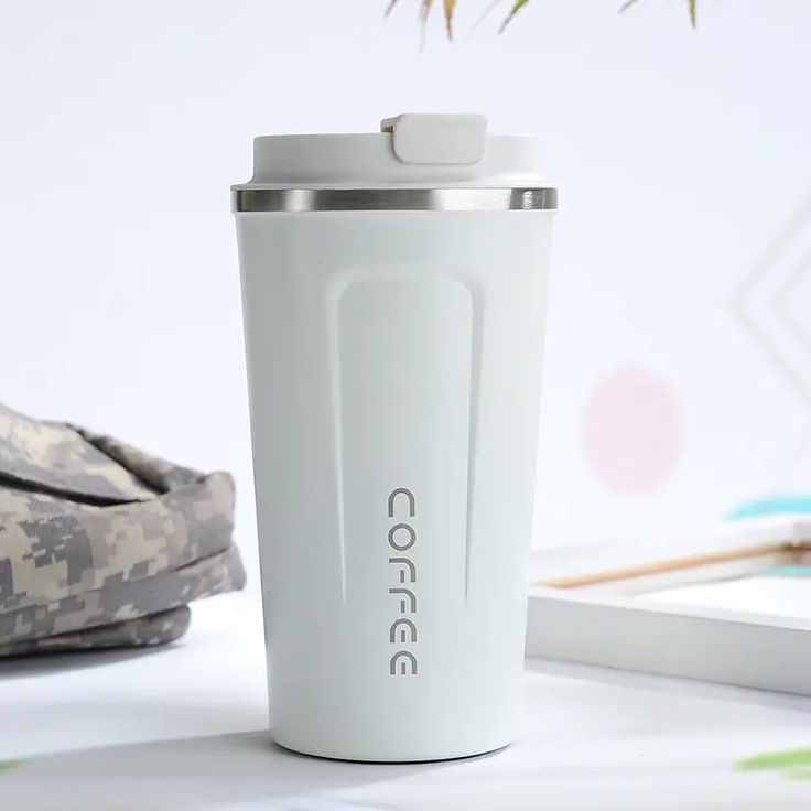 كوب قهوة حراري للسفر ستانلس ستيل - لون أبيض عصري (White)